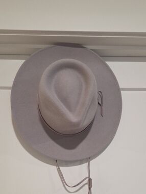 Wide Brim Felt Fedora Hat in Light Gray